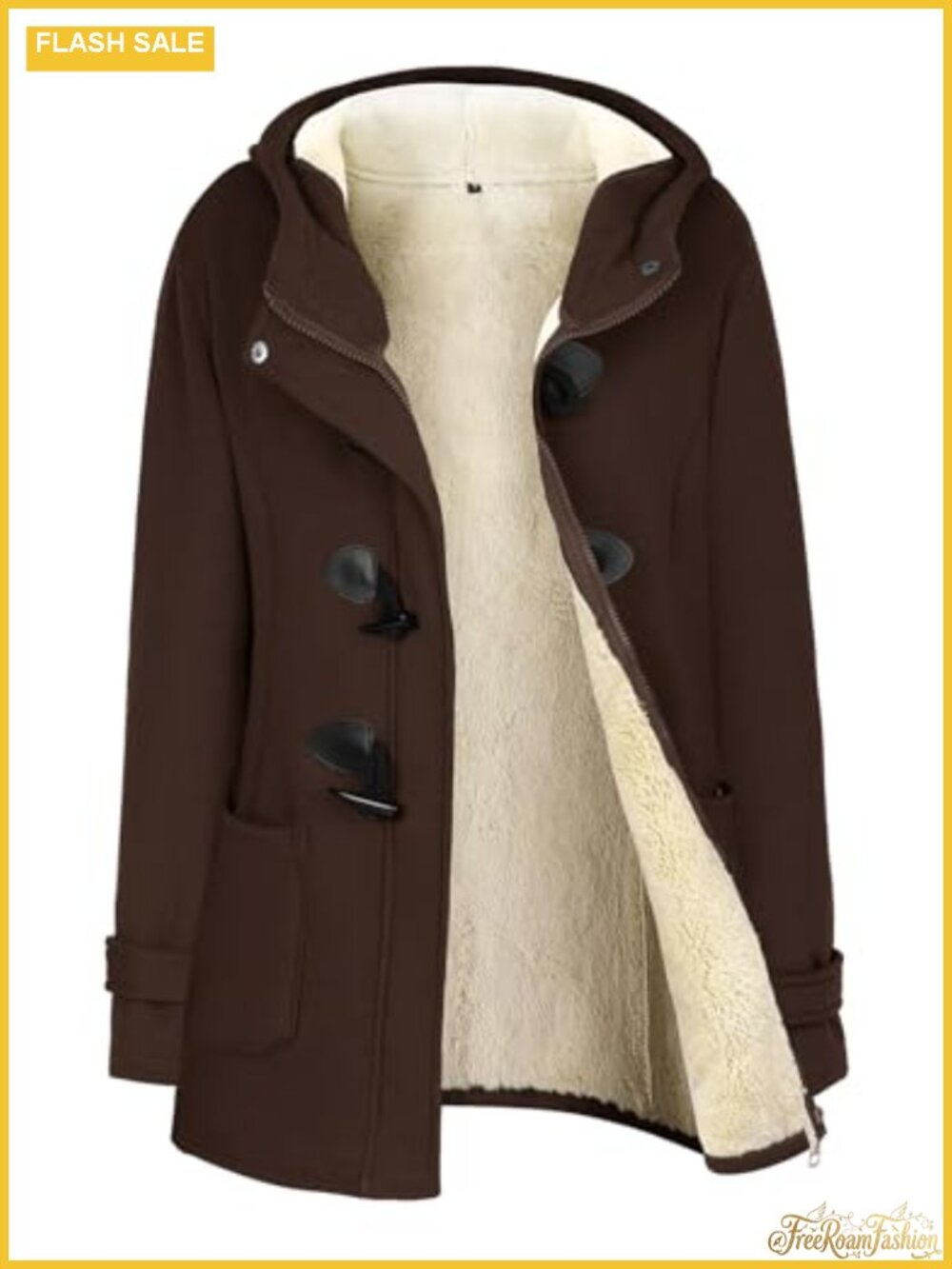Sherpa Lined Winter Coat for Women, Fleece Hooded Toggle Duffle Jacket